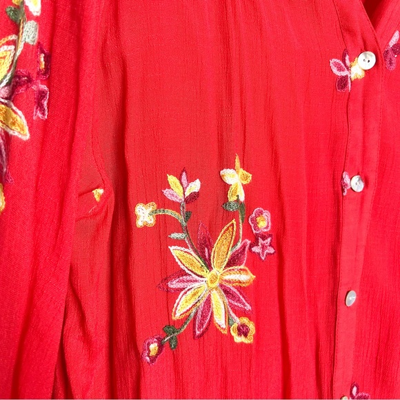 Figueroa & Flower Dress Barn Floral Embroidered Button Front‎ Tunic Blouse Plus - Picture 8 of 9
